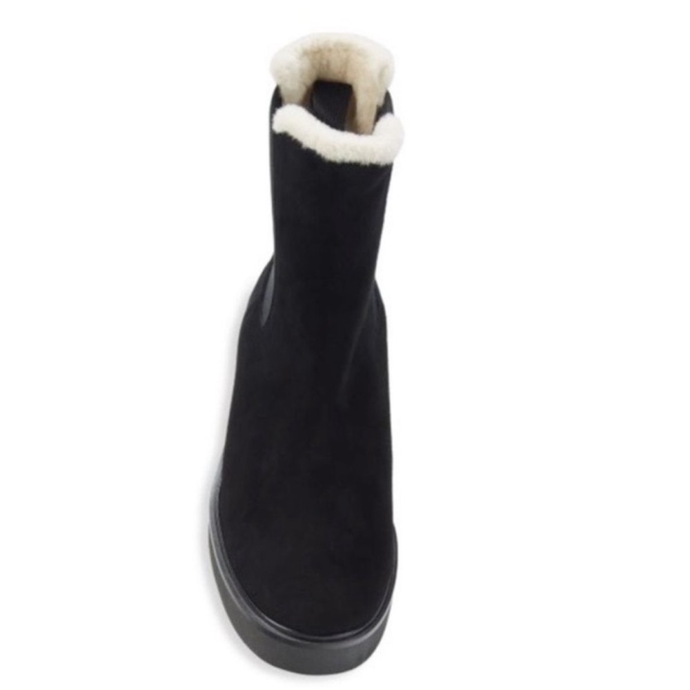 Stuart Weitzman Alpine Black Suede Chelsea Boots Faux Fur Lined Size 10 - Picture 4 of 12